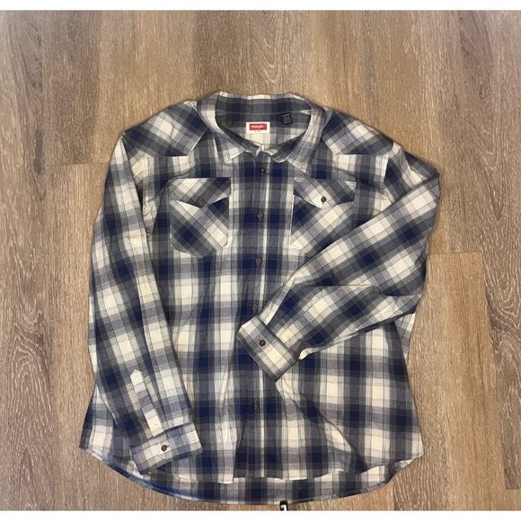Wrangler Men’s Blue Plaid Long Sleeve Button-Up Shirt Size 3XL - Picture 3 of 9
